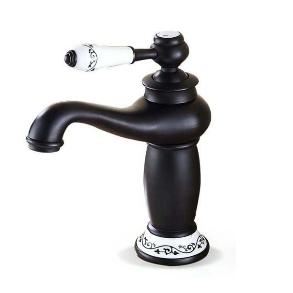 Rubinetto da lavabo da appoggio retro a leva con maniglia in ceramica altezza 19,7 cm in ottone e ceramica becco 12,2 cm per lavabo da bagno nero