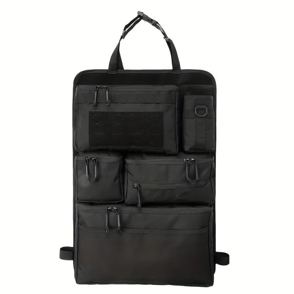 Rückenlehnen-Organizer für Autositze mit mehreren Taschen und einem Patch-Panel aus faltbarem Polyester, hängend an der Kopfstütze schwarz