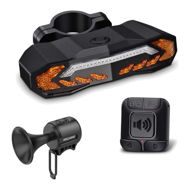 Rücklicht für das Fahrrad mit Blinker und Alarm 110 dB Elektrische Hupe 130 dB Quadratischer kabelloser Controller Bremslicht USB-C IPX6 1