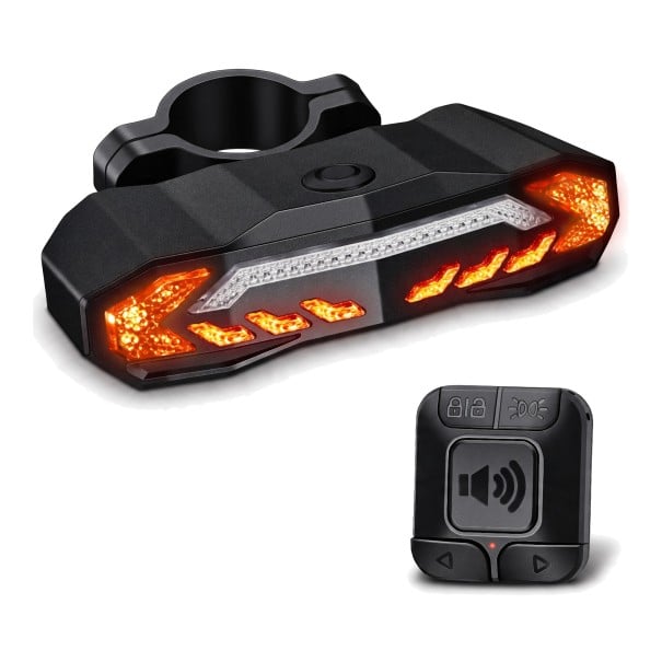 Rücklicht für Fahrrad mit Blinkern und Alarm 110 dB Quadratischer kabelloser Controller Bremslicht USB-C 2000 mAh IPX6 Schwarz Für Sattelstütze 1