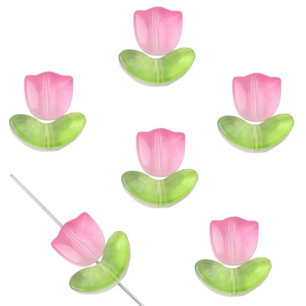 Ručně vyráběné skleněné korálky 9 x 9 x 0,8 mm / 7 x 14 x 0,8 mm 10 ks Květinový tulipánový vzor Dekorativní korálky pro tvorbu náramků náhrdelníků šperků růžová