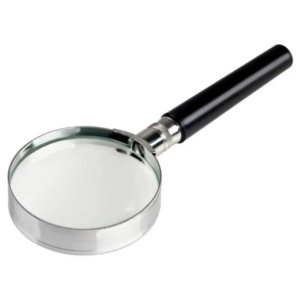 Ruční lupa 10x zvětšení Průměr 50 mm Kovové tělo Skleněná čočka Čtení Mapy Šperky Známky Domácnost Kancelář Cestování 1