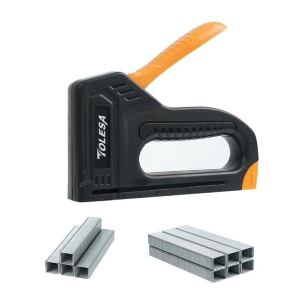 Ruční sešívačka TOLESA lehká 1200 ks sponek 12,4 × 14,5 × 7,6 cm černo oranžová nástroj pro čalounění dřeva a DIY práce 1