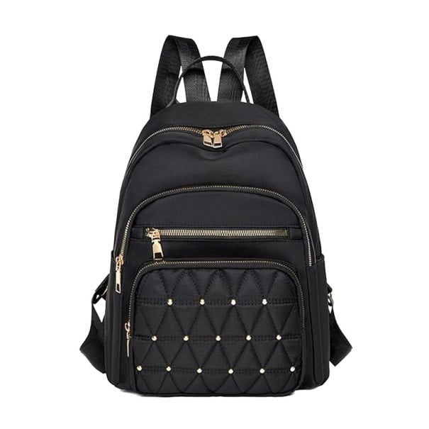 Rucsac de modă pentru femei din nylon și poliester cu 4 buzunare cu fermoar Buzunare laterale pentru băuturi Capacitate mare Stil lejer Cu negru