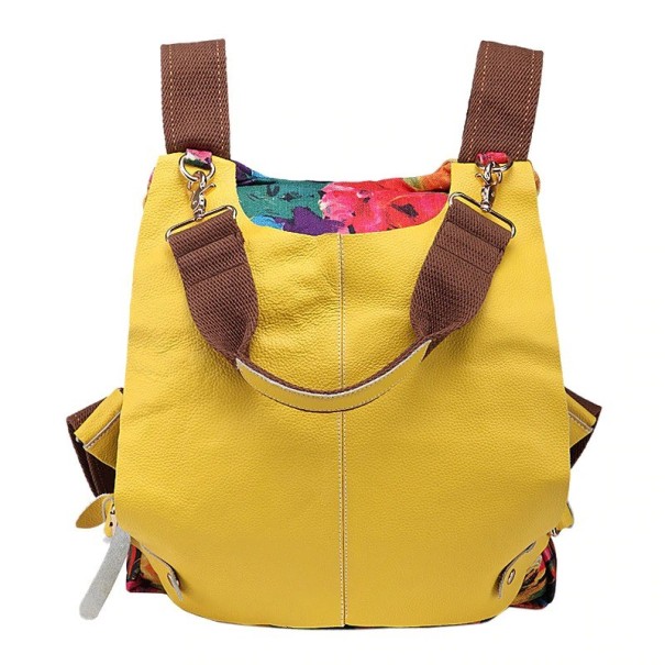 Rucsac de piele pentru femei E926 galben