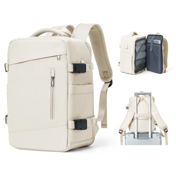 Rucsac de voiaj din nailon impermeabil 40 x 20 x 25 cm Buzunar impermeabil Buzunar lateral pentru sticla Fermoar dublu Bagaj de avion Geanta de mana bej Rucsac de voiaj din nailon impermeabil 40 x 20 x 25 cm Buzunar impermeabil Buzunar lateral pentru sticla Fermoar dublu Bagaj de avion Geanta de mana bej