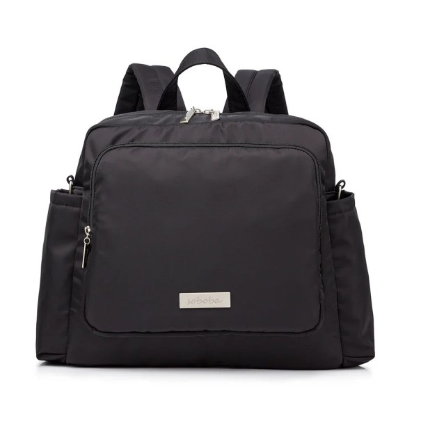 Rucsac impermeabil pentru schimbat scutece, 34 x 32 x 12 cm, din poliester, pentru mame, geantă de scutece de călătorie pentru nou-născuți, cu buzunare negru