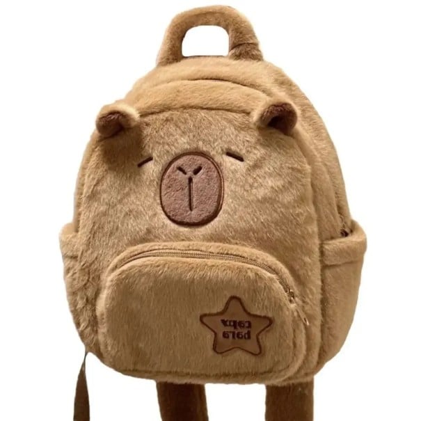 Rucsac pentru copii în formă de capibară cu blană 30 x 24 x 10 cm Rucsac drăguț pentru copii Design moale și drăgălaș Curele reglabile Excursie 1