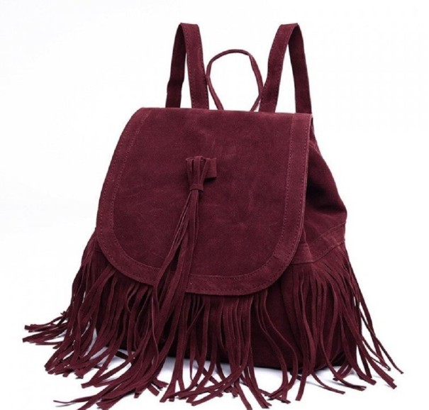 Rucsac pentru femei cu franjuri burgundy