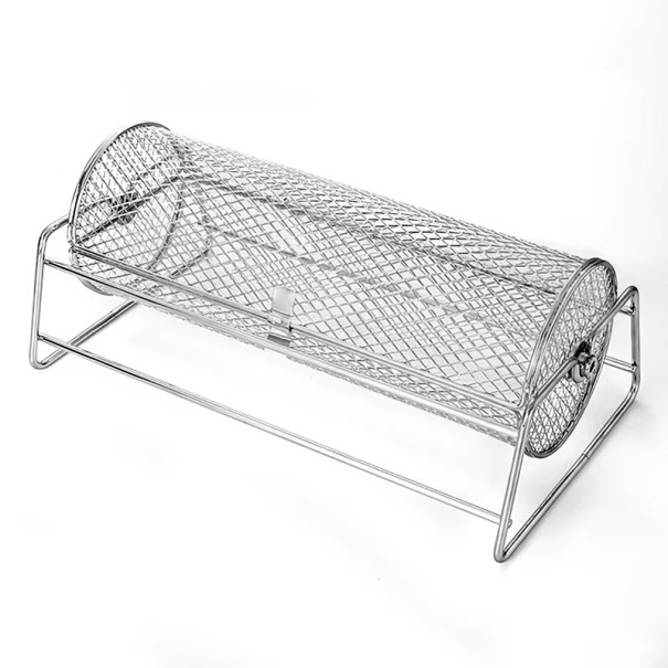 Rullaava grillikori ruostumattomasta teräksestä 30 x 13 x 16 cm Pyörivä verkkosylinteri vihannesten, lihan ja lisukkeiden grillaamiseen Grillikori uuniin ja avotulelle 1