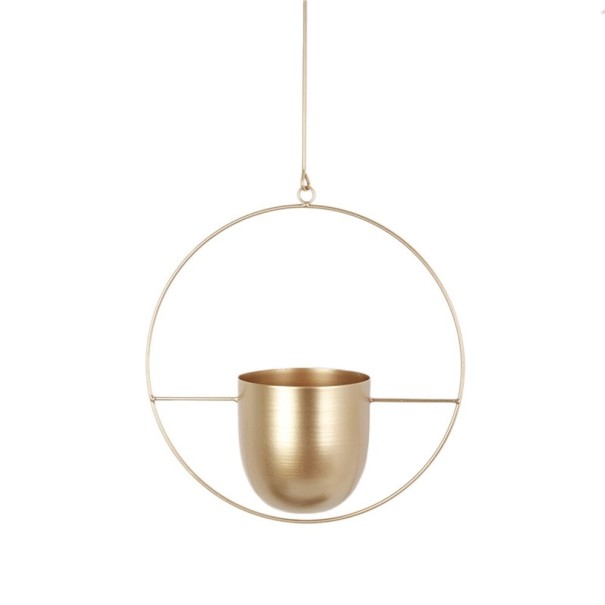 Rund hängande blomkruka guld