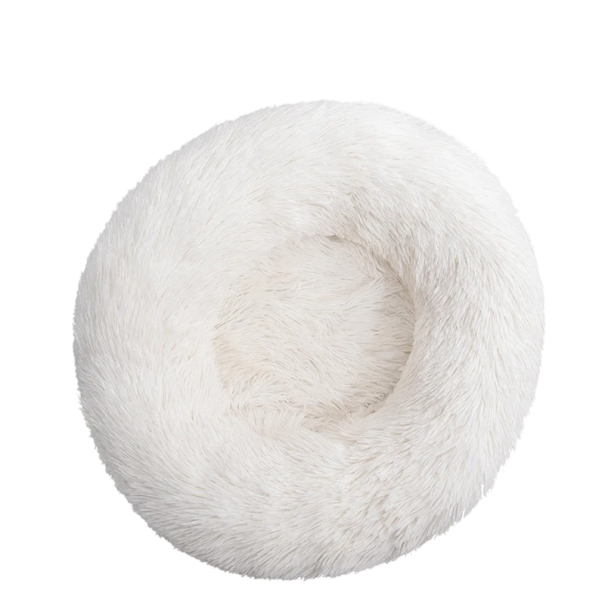 Rund pelset seng til hunde og katte 60 cm hvid