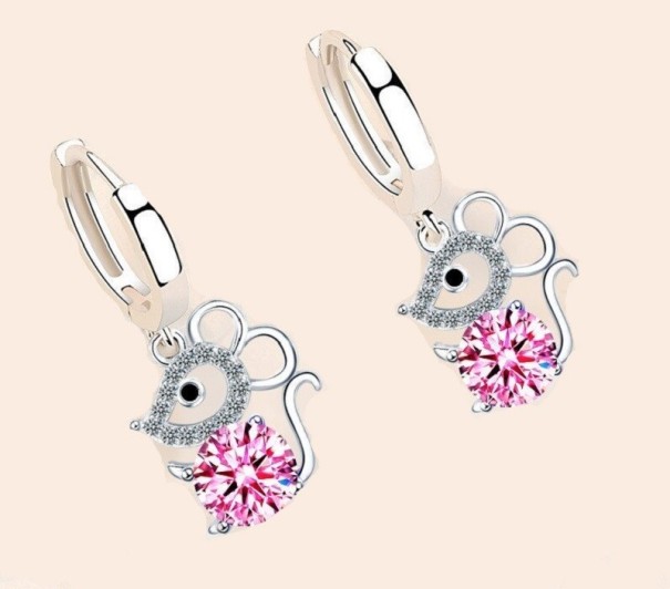 Runde Damenohrringe mit einer Maus rosa Runde Damenohrringe mit einer Maus rosa