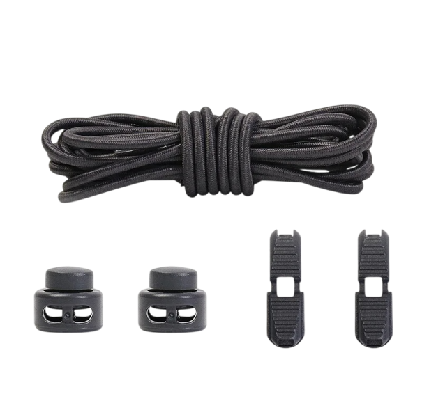 Runde Schnürsenkel ohne Binden 100 cm Elastischer Senkel mit Kunststoffschnalle 2 Clips und Knöpfe Sportlich bequeme Schnürsenkel dunkelgrau
