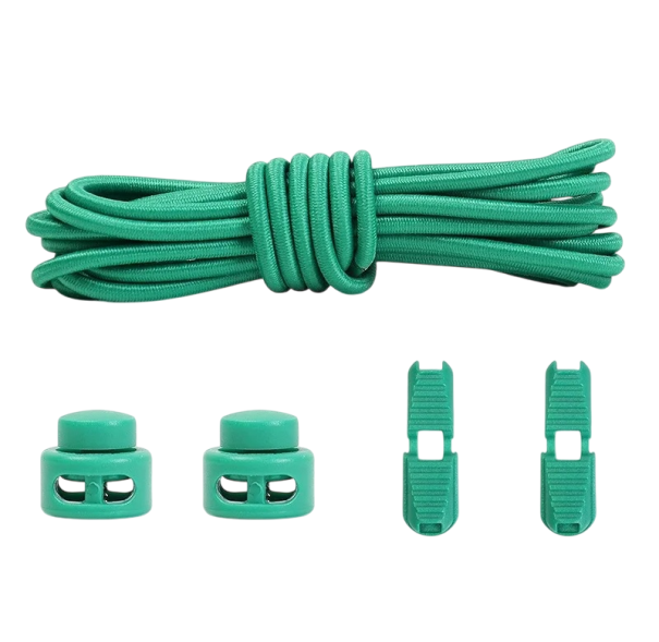 Runde Schnürsenkel ohne Binden 100 cm Elastischer Senkel mit Kunststoffschnalle 2 Clips und Knöpfe Sportlich bequeme Schnürsenkel dunkelgrün