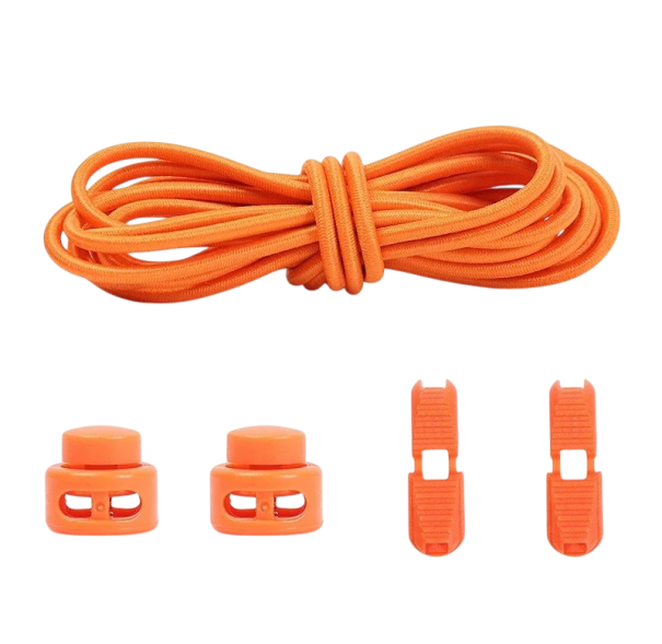 Runde Schnürsenkel ohne Binden 100 cm Elastischer Senkel mit Kunststoffschnalle 2 Clips und Knöpfe Sportlich bequeme Schnürsenkel orange