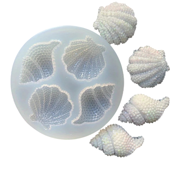 Runde Silikonform Meeresmotive sieben Formen von Muscheln und Seesternen für das Gießen von Harz, Seife, Gips, Wachs und Dekorationen 1