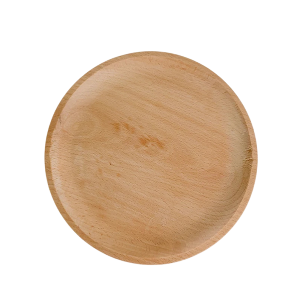 Runder Dessertteller 15 cm aus massivem Holz, hellbrauner Holzuntersetzer zum Servieren von Desserts und kleinen Snacks 1