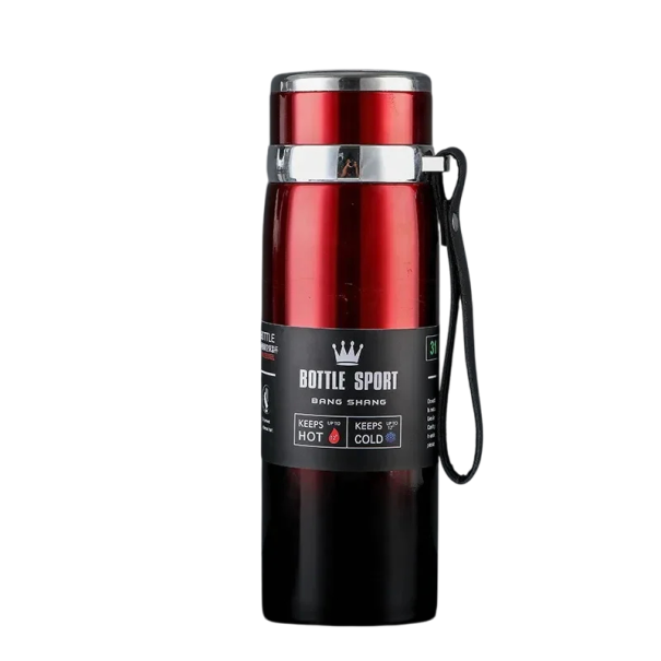 Ruostumattomasta teräksestä valmistettu termospullo 1000 ml, kaksiseinäinen tyhjiöeristetty termospullo kuumille ja kylmille juomille, kestävä matkatermos, jossa vuotamaton kansi punainen
