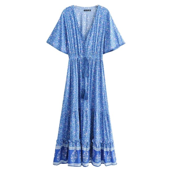 Rüschen-Maxikleid blau S