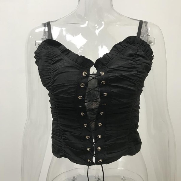Rüschenoberteil für Damen mit Schnürung schwarz XS