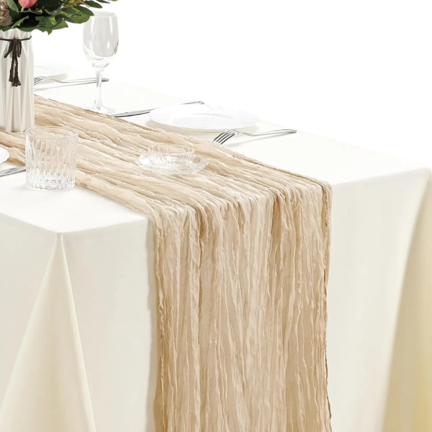 Rustieke tafelkleed van semi-doorzichtige gaasstof 90x180 cm Polyester decoratief tafelkleed voor bruiloften, banketten, feesten en feestelijke tafels beige