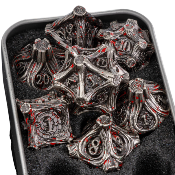 Rustikale Spielwürfel 7 Stück Natürlicher Fantasy-Motiv von Stämmen und Wurzeln RPG für Brettspiele Drachenhöhle und Rollenspiele schwarz
