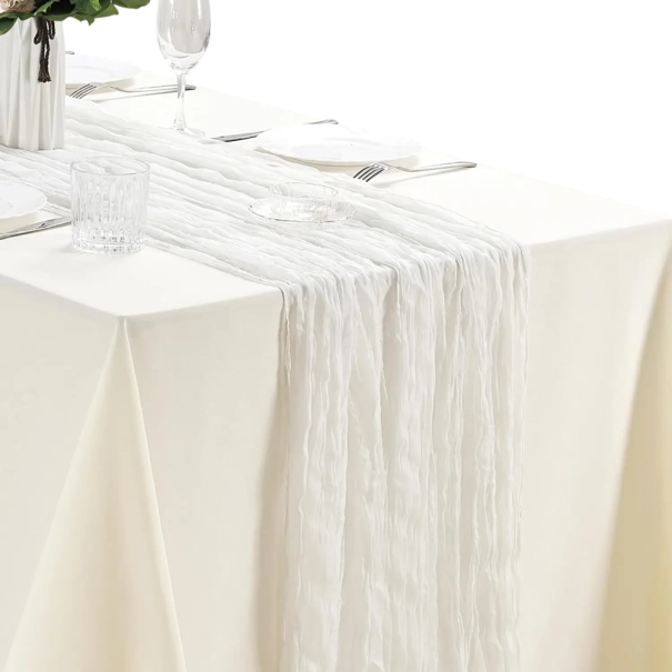 Rustikansk dæmper af halvtransparent gasvæv 40x275 cm Polyester dekorativt dæmper til bryllup banket fest polterabend festlig bord hvid
