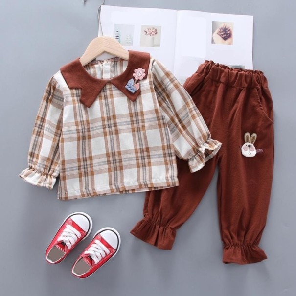 Rutig flickblus och byxor L1163 brun 4