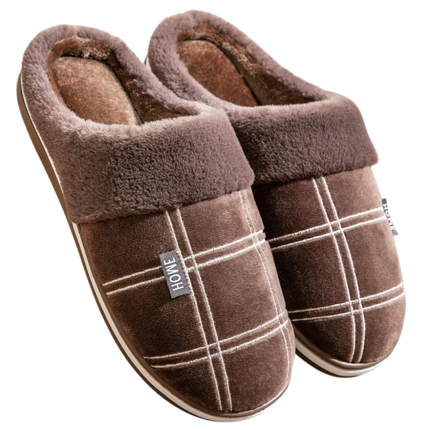 Rutig hemtofflor för män med Memory Foam Mjuka tofflor med halkfri sula Bekväma varma tofflor Snygg design brun 48-49