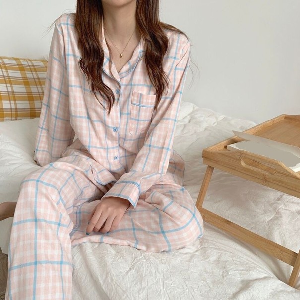 Rutig pyjamas för kvinnor P2663 rosa M
