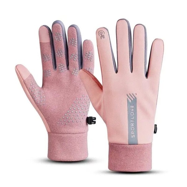 Rutschfeste beheizte Handschuhe für Damen, wasserdichte Handschuhe für Damen, Finger-Touch-Stützhandschuhe, Damenhandschuhe gegen Wind und Kälte rosa