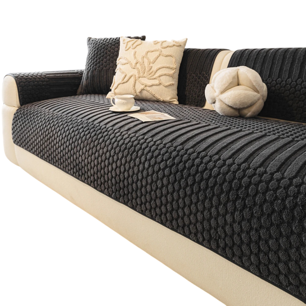 Rutschfester Bezug für Sofa 90 x 120 cm fleece Jacquard-Muster waschbarer Schutzbezug für Sofa, Couch und Sessel im Wohnzimmer schwarz