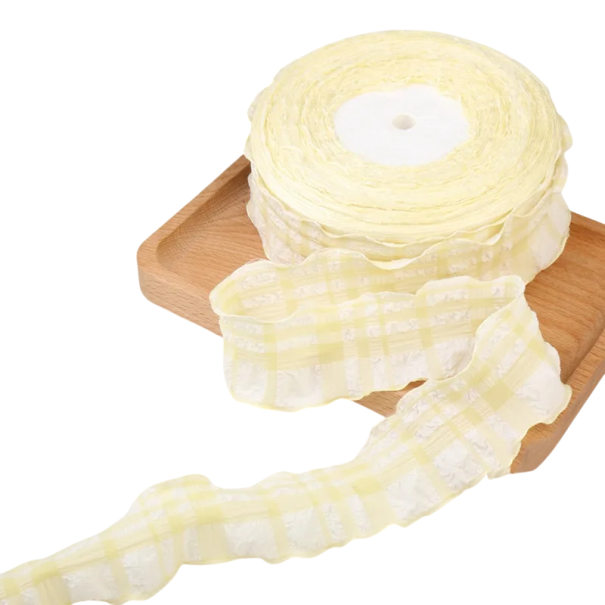 Ruudullinen koristeellinen nauha 4 cm pituus 91 cm Puuvilla-polyesterikangasnauha aaltoilevalla reunalla Koristeellinen reuna ompeluun ja koristeluun keltainen