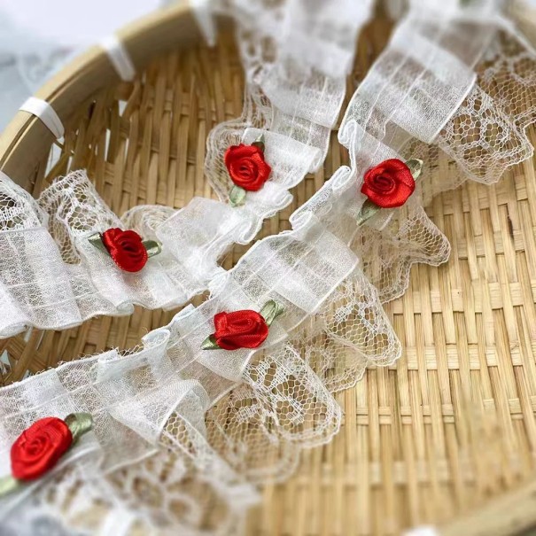 Ruusukuvioinen pitsinauha 90 cm Leveys 5 cm Polyesterinen koristeellinen pitsikuvioitu reunusnauha vaatteiden ompeluun koristeeksi punainen