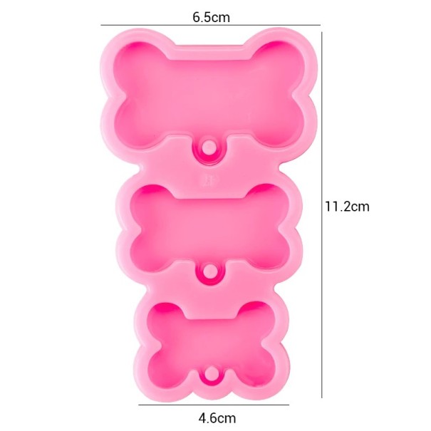 Růžová silikonová forma 3 kosti 11,2 x 6,5 cm na odlévání pryskyřice Výroba přívěsků klíčenek dekorací a originálních doplňků pro milovníky psů 1