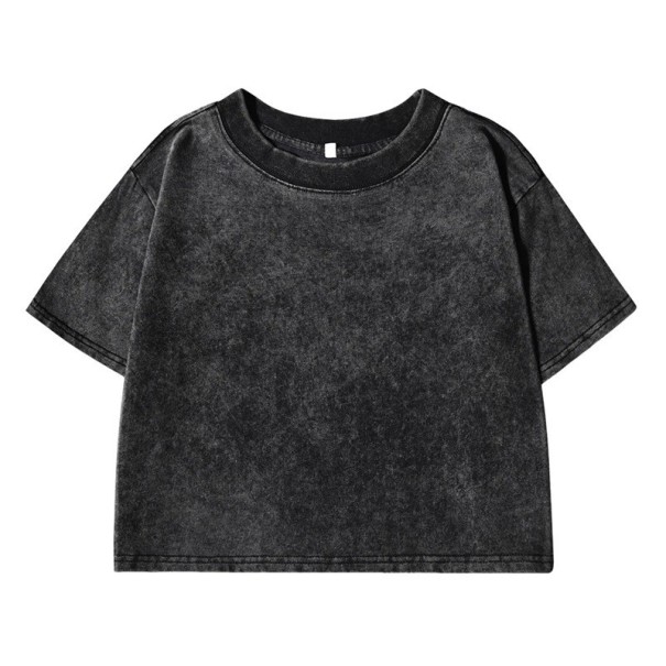 Růžové dámské crop tričko Krátký top s krátkým rukávem Streetwear styl Pohodlný střih Bavlněný materiál Letní móda Casual oblečení černá M