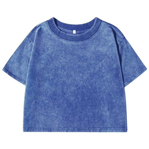 Růžové dámské crop tričko Krátký top s krátkým rukávem Streetwear styl Pohodlný střih Bavlněný materiál Letní móda Casual oblečení modrá M