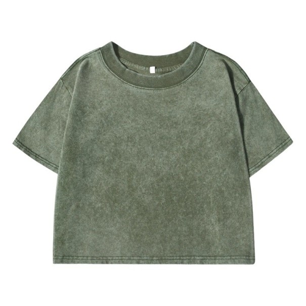 Růžové dámské crop tričko Krátký top s krátkým rukávem Streetwear styl Pohodlný střih Bavlněný materiál Letní móda Casual oblečení tmavě zelená M