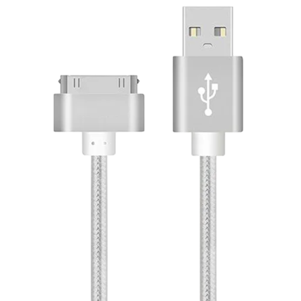 Rýchlonabíjací kábel 30pin na USB A 1 m dátový a nabíjací kábel 2.4A synchronizačný kábel pre staršie Apple zariadenia iPod iPhone iPad strieborná