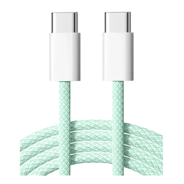 Rychlonabíjecí 60W kabel duální USB C a Typ C PD 2 m rychlé nabíjení a datový přenos kompatibilní s USB-C 6A zelená