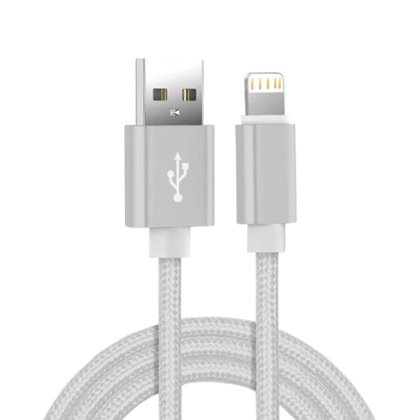 Rychlonabíjecí datový kabel USB A na iPhone Lightning 1 m nylonový opletený kabel 3A kabel pro iOS zařízení rychlé nabíjení a synchronizace stříbrná