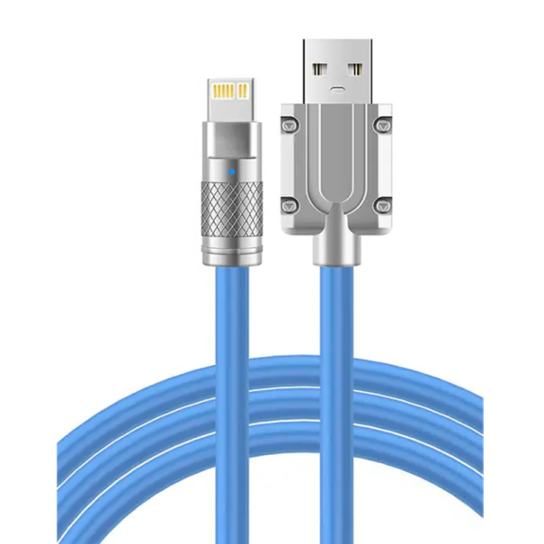 Rychlonabíjecí kabel 2 m 120W 6A USB A na Lightning pro iPhone silikonový datový kabel pružný odolný modrá