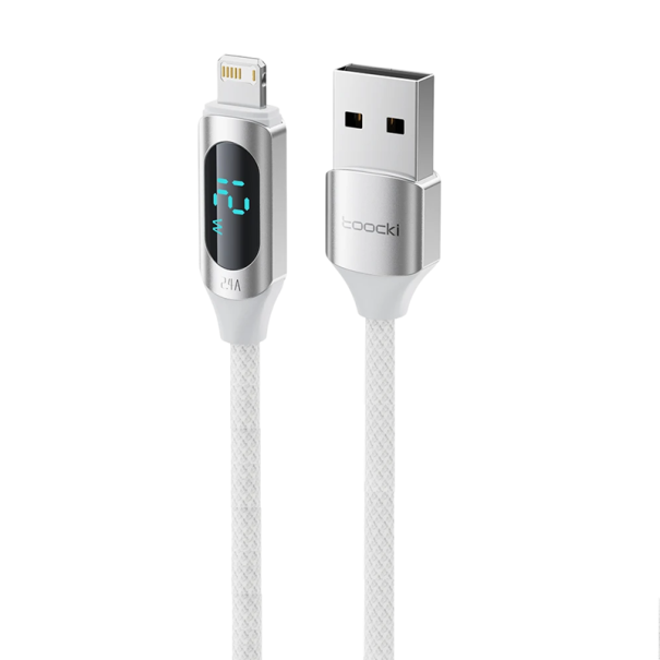 Rychlonabíjecí kabel USB A na Lightning 1 m s LED indikátorem 12W 2.4A kompatibilní s iPhone iPad rychlé nabíjení přenos dat 480 Mbps bílá