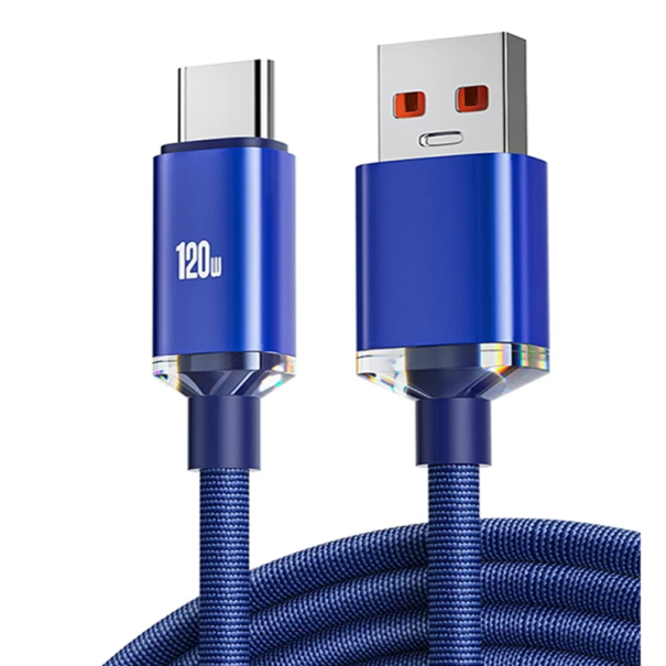 Rychlonabíjecí kabel USB C a USB A 120W 1 m datový kabel pro telefon 6A rychlé nabíjení kabel modrá