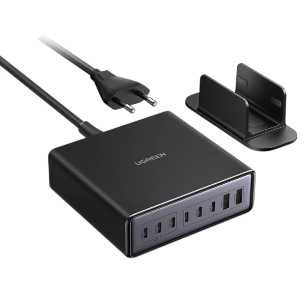 Rychlonabíjecí stanice 200W 8 portů 6x USB-C 2x USB-A GaN EU zástrčka + stojánek pro telefon tablet notebook nabíjení 1