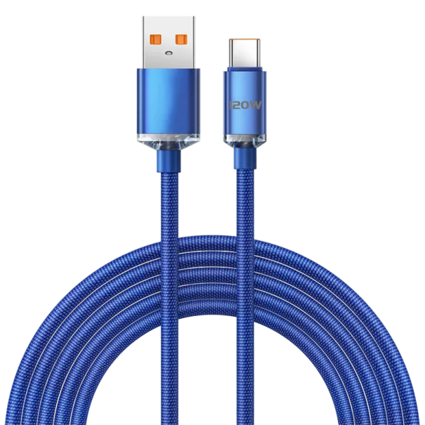 Rychlonabíjecí USB C a USB A kabel 25 cm 120W 6A super rychlý datový kabel opletený nylonový kabel přenos dat podpora mobilních zařízení modrá