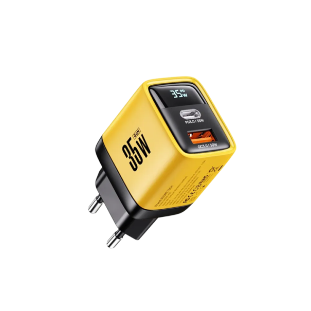 Rychlonabíječka GaN 35W s LED displejem zástrčka EU nabíjení zařízení zároveň porty USB C a USB A QC3.0 PD 5V 3A univerzální adaptér 1