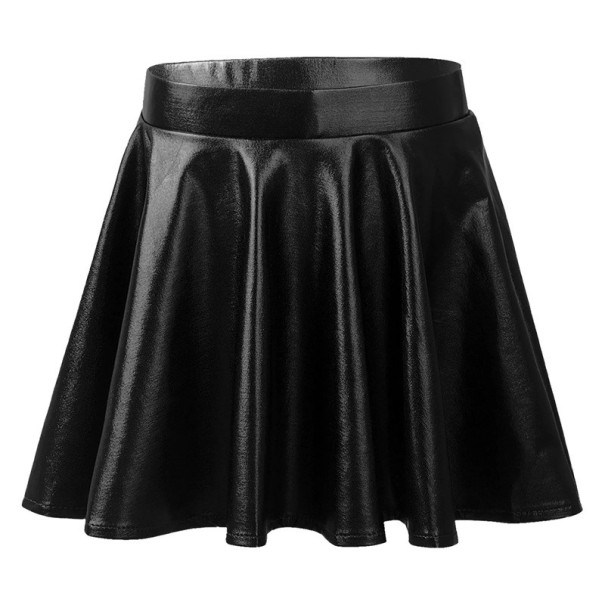 S saia para meninas Unicolor Brilhante Acima do Joelho Poliéster Spandex Saia Elástica Festiva para Meninas preto 6