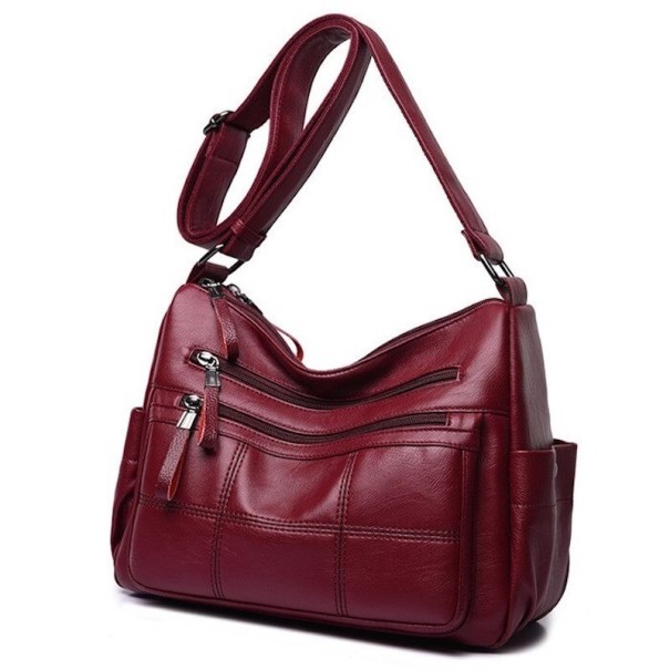Sac à bandoulière en cuir pour femme M729 bordeaux